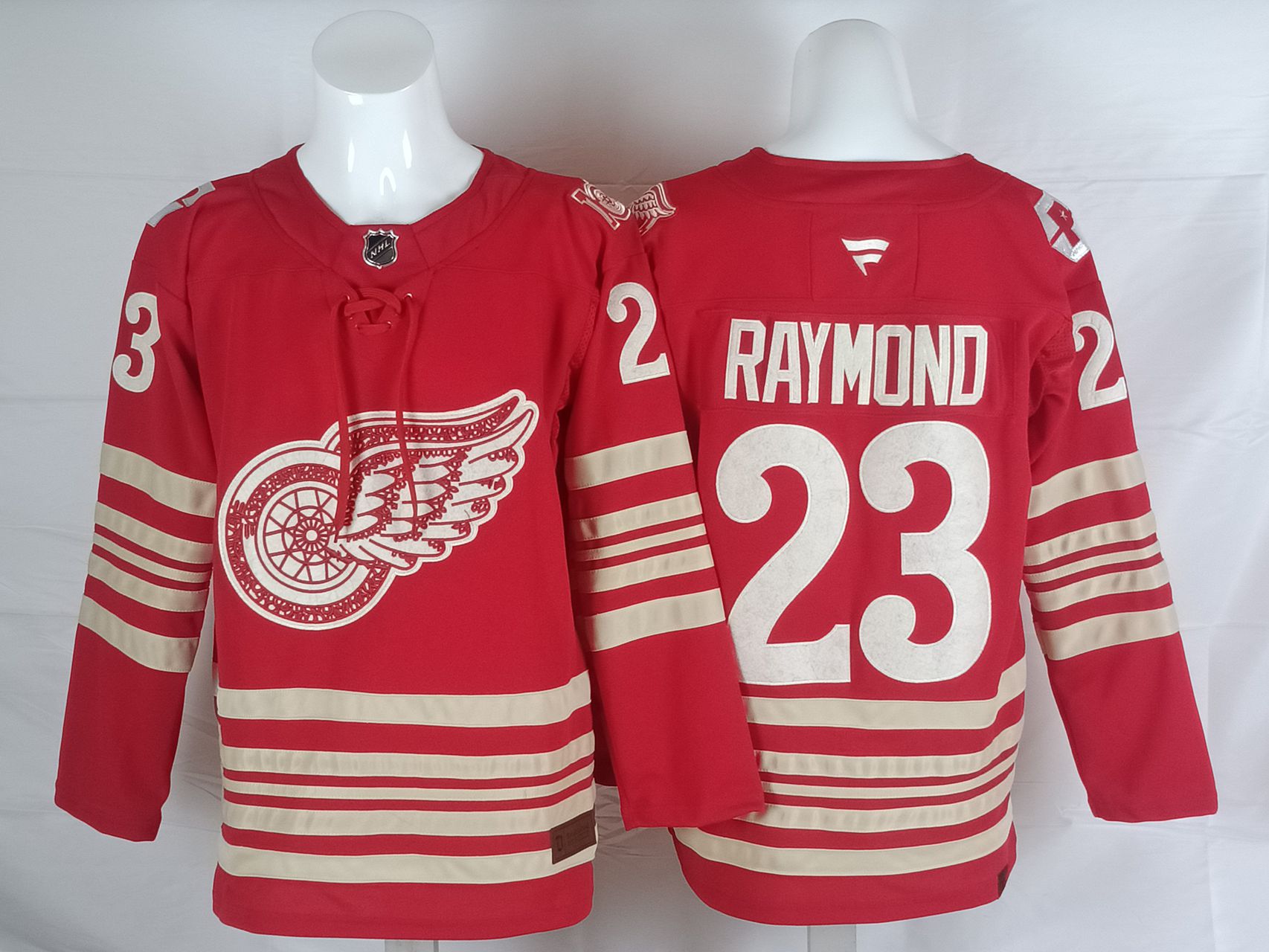Men 2026 Detroit Red Wings #23 Raymond Red 100th NHL Jersey style 01